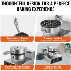 Kommerciel vaffelmaskine, rund non-stick vaffeljern, 1230W, hurtig opvarmning, perfekt til caféer og restauranter. Discount