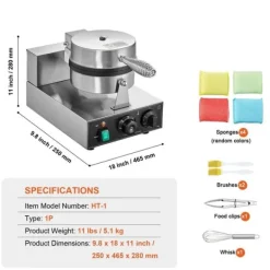 Kommerciel vaffelmaskine, rund non-stick vaffeljern, 1230W, hurtig opvarmning, perfekt til caféer og restauranter. Discount