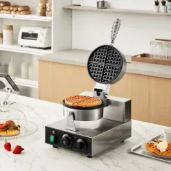 Kommerciel vaffelmaskine, rund non-stick vaffeljern, 1230W, hurtig opvarmning, perfekt til caféer og restauranter. Discount