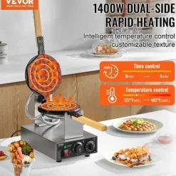 Vaffeljern>Kommersiel Vaffeljern, Non-Stick Overflade, Rotérbart Design, 1400W Effekt