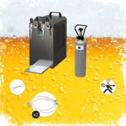 Komplet sæt - fadølsanlæg - STREAM 80 ølkasse, flowkøler 2-linet tørkøler, KEG:Type D, KEG 2:Type D Hot