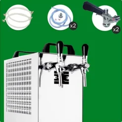 Komplet sæt fadølsanlæg kontakt 40 / K 2 linjer, 50 liter/h rustfrit stål, med membranpumpe, øl tryk, KEG 2:Type M, KEG:NC adapter Clearance