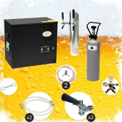 Komplet sæt til underbord Fadølsanlæg, AS-40, 2 linier våd køligere, grønne linje, KEG 2:NC adapter, KEG:KeyKeg Hot