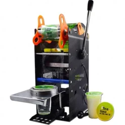 Kopforsegler, Manuel Betjening, Forsegler Plastik- og Papirkopper, Sort, EU-stik, 220V New