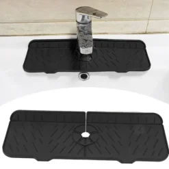 Kran Absorberande matta Tvättbar Återanvändbar Silikon Diskbänk Bänkskiva Vattenfångare för kök Badrum RV Svart Best