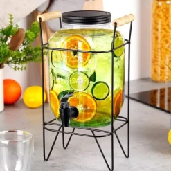 Krukke til drikkevarer med vandhane og stativ, sort, vandhane til drikkevarer, vand, limonade, 4,2L, VILDE 139600 Best
