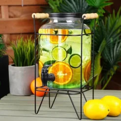 Krukke til drikkevarer med vandhane og stativ, sort, vandhane til drikkevarer, vand, limonade, 4,2L, VILDE 139600 Best