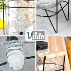 Krukke til drikkevarer med vandhane og stativ, sort, vandhane til drikkevarer, vand, limonade, 4,2L, VILDE 139600 Best