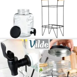 Krukke til drikkevarer med vandhane og stativ, sort, vandhane til drikkevarer, vand, limonade, 4,2L, VILDE 139600 Best