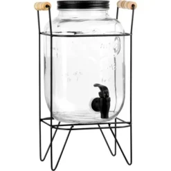 Krukke til drikkevarer med vandhane og stativ, sort, vandhane til drikkevarer, vand, limonade, 4,2L, VILDE 139600 Best