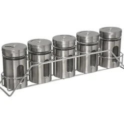 Køkkenorganisering>Krydderihylde i rustfrit stål - 5 dåser