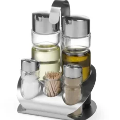 Krydderisæt i rustfrit stål salt peber olivenolie vineddike tandstikkere - Hendi 465363 Hot