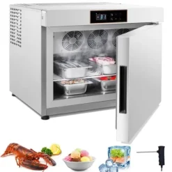 Frysere>32L kommerciel blæstfryser, 4 bakker, hurtig nedkøling, perfekt til skaldyr og isdessert.