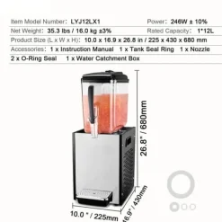 12L Kommerciel Drikkevaredispenser, Kold Juice, Isdrink Dispenser, Ideel til Fest, Hygge og Afslapning. Hot