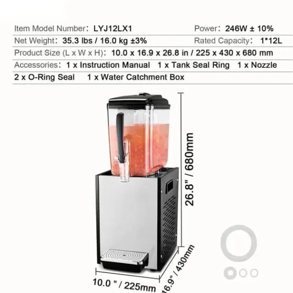 12L Kommerciel Drikkevaredispenser, Kold Juice, Isdrink Dispenser, Ideel til Fest, Hygge og Afslapning. Hot