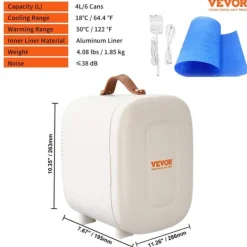 4L Mini Køleskab, Dobbelt Køling og Opvarmning, Bærbart og Stille,HVID