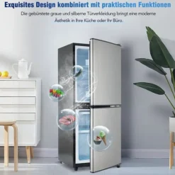 106L minikøleskab, 60L køleskab + 46L fryser, 7 temperaturer, sølvdør, LED-lys, justerbare hylder, 166 kWh/år Hot