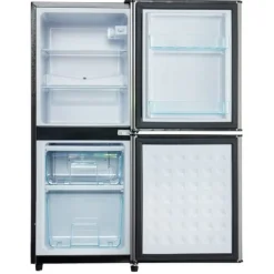 106L minikøleskab, 60L køleskab + 46L fryser, 7 temperaturer, sølvdør, LED-lys, justerbare hylder, 166 kWh/år Hot