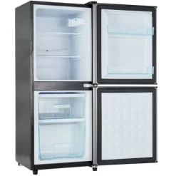 106L minikøleskab, 60L køleskab + 46L fryser, 7 temperaturer, sølvdør, LED-lys, justerbare hylder, 166 kWh/år Hot