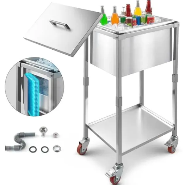 Isspande & Kølere>31L Rullende Kølekasse, Udendørs Stående Iskasse på Hjul, Transportabel, Robust Design