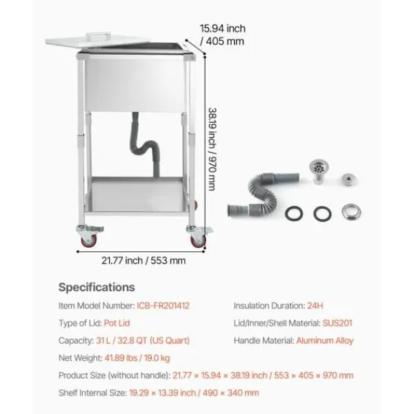 Isspande & Kølere>31L Rullende Kølekasse, Udendørs Stående Iskasse på Hjul, Transportabel, Robust Design