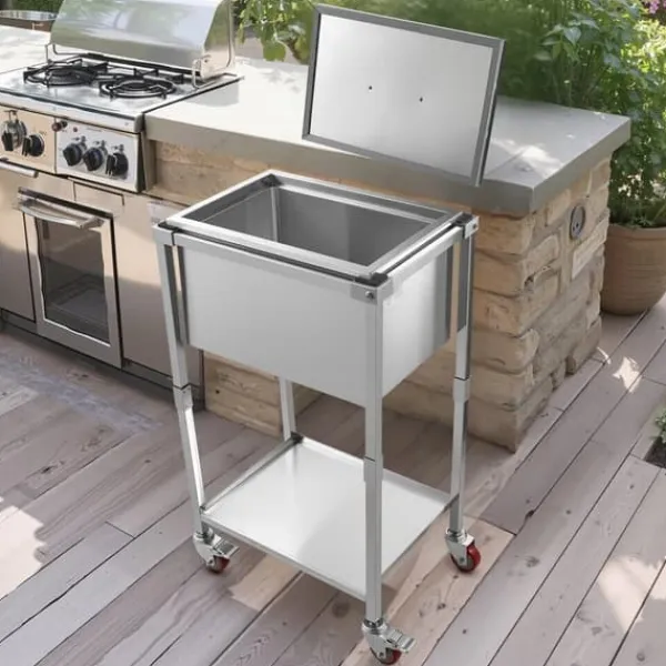 Isspande & Kølere>31L Rullende Kølekasse, Udendørs Stående Iskasse på Hjul, Transportabel, Robust Design