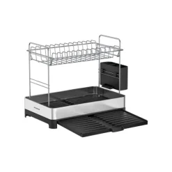 2-lags opvaskeafløb med bestikholder sølv-sort Discount