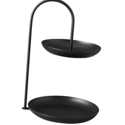 2-lags serveringsbakke i jern, vandtæt opbevaringsfad i flere lag til sofabord, fest, sort Outlet