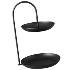 2-lags serveringsbakke i jern, vandtæt opbevaringsfad i flere lag til sofabord, fest, sort Outlet