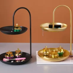 2-lags serveringsbakke i jern, vandtæt opbevaringsfad i flere lag til sofabord, fest, sort Outlet