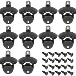 Ølåbner sæt med 10 - Vægmonterede ølåbnere i zinklegering til Bar, KTV, Hotel - Sort