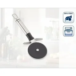 Leifheit Pizzaskærere>ProLine 3128 pizzaskærer, pizzaskærer i rustfrit stål med nylonhjul til ridsefri skæring, ovalt håndtag