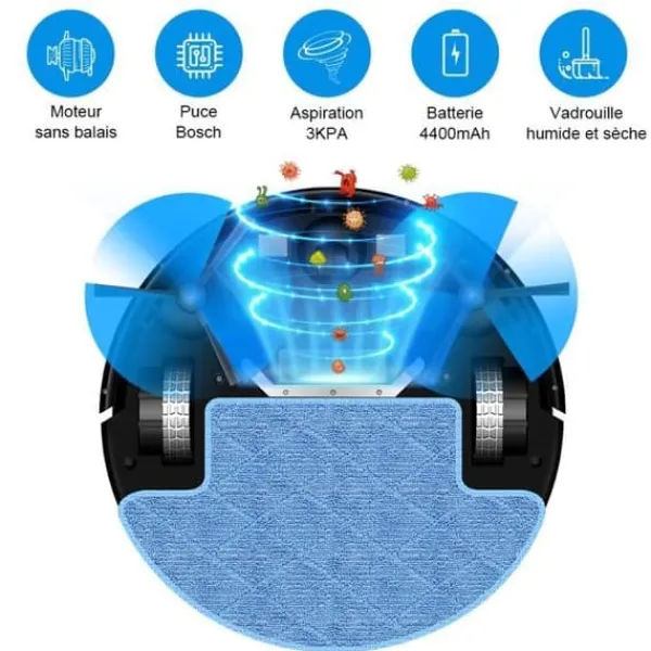 LIECTROUX M7S PRO - Ansluten robotdammsugare - 3000 Pa - Kartnavigering - Autonomi 120 min - 4400mAh batteri Hot