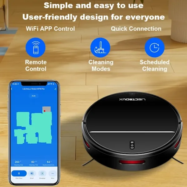 Robotstøvsugere>Liectroux M7S Pro – Intelligent robotstøvsuger og gulvvasker, 4000 Pa sugestyrke med kortnavigering og appstyring