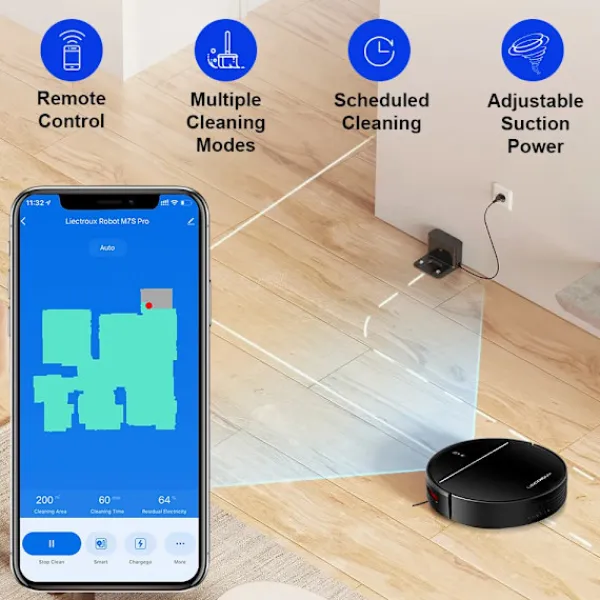 Robotstøvsugere>Liectroux M7S Pro – Intelligent robotstøvsuger og gulvvasker, 4000 Pa sugestyrke med kortnavigering og appstyring