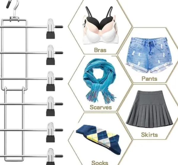 Tøj- & Garderobeopbevaring>Lollanda Foldbar 6-lags Metal Bøjle – Pladsbesparende Buksebøjler/Bøjle, Sort Organizer