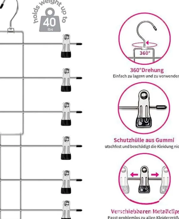 Tøj- & Garderobeopbevaring>Lollanda Foldbar 6-lags Metal Bøjle – Pladsbesparende Buksebøjler/Bøjle, Sort Organizer