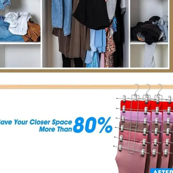 Tøj- & Garderobeopbevaring>Lollanda Foldbar 6-lags Metal Bøjle – Pladsbesparende Buksebøjler/Bøjle, Sort Organizer