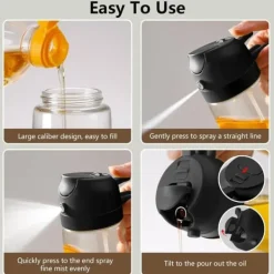 Olie- & Eddikebeholdere>Lollanda 2-i-1 Oliesprayflaske 470 ml - Sprayflaske til olie og eddike, perfekt til madlavning, Airfryer og salat