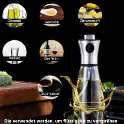 Lollanda Oliesprayflaske 200 ml i rustfrit stål og glas, konisk design til madlavning, grillning og bagning Sale