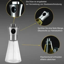 Lollanda Oliesprayflaske 200 ml i rustfrit stål og glas, konisk design til madlavning, grillning og bagning Sale