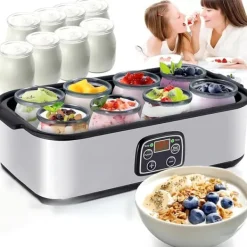 Lollanda Yoghurtmaskine Yoghurtmaskine med temperaturindstilling, termostat og 48 timers timer, 8 glas à 180 ml til hjemmet Outlet