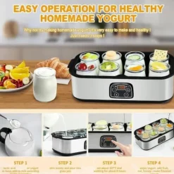 Lollanda Yoghurtmaskine Yoghurtmaskine med temperaturindstilling, termostat og 48 timers timer, 8 glas à 180 ml til hjemmet Outlet