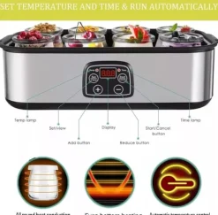 Lollanda Yoghurtmaskine Yoghurtmaskine med temperaturindstilling, termostat og 48 timers timer, 8 glas à 180 ml til hjemmet Outlet