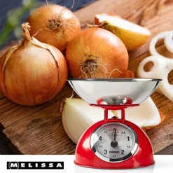 MELISSA Retro køkkenvægt | analog | metalhus | aftagelig skål | maks. 5 kg | 25 grams intervaller | Rød Discount