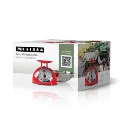 MELISSA Retro køkkenvægt | analog | metalhus | aftagelig skål | maks. 5 kg | 25 grams intervaller | Rød Discount
