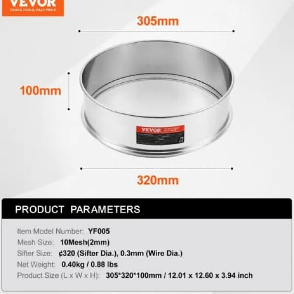 Sier>Melsigte, 32x30.5x10 cm, Rustfrit stål, Finmasket