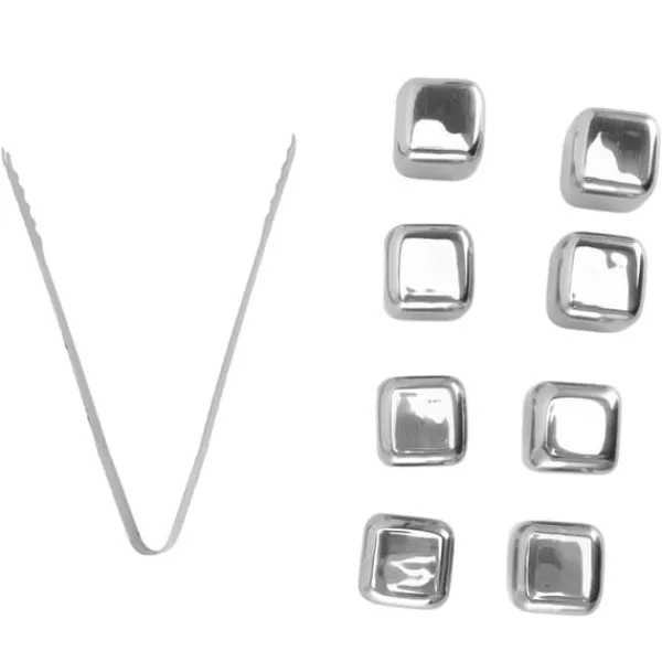 Metal Whisky Iskuber Livsmedelsklass 304 Rostfritt Stål Säker Giftfri Vit Använda Whiskeystenar för Whiskydryck 8 kuber med istång Discount