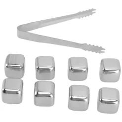 Metal Whisky Iskuber Livsmedelsklass 304 Rostfritt Stål Säker Giftfri Vit Använda Whiskeystenar för Whiskydryck 8 kuber med istång Discount