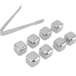 Metal Whisky Iskuber Livsmedelsklass 304 Rostfritt Stål Säker Giftfri Vit Använda Whiskeystenar för Whiskydryck 8 kuber med istång Discount